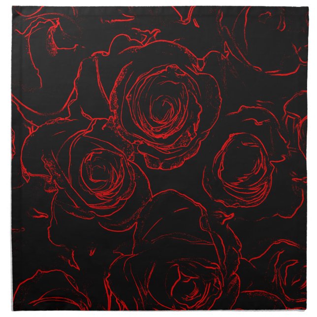 Red Roses Black Background Cloth Napkin (Front)