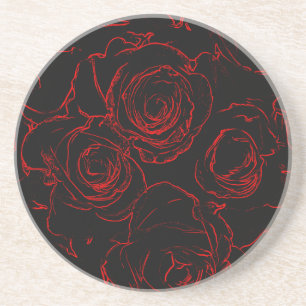 Red Roses Black Background Coaster