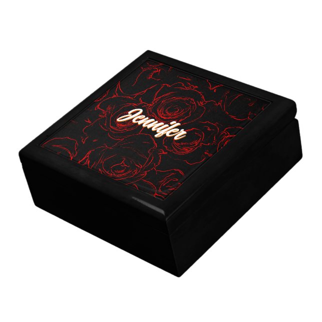 Red Roses Black Background Custom Name Gift Box (Side)