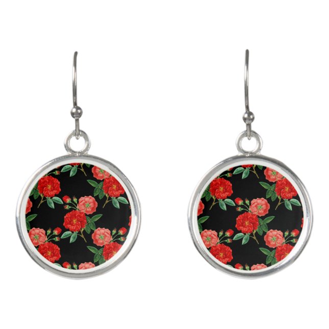 Red Roses, Black Background, Earrings (Front)
