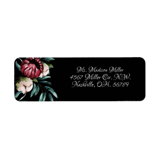 Red Roses Black Background Elegant Script Label (Front)