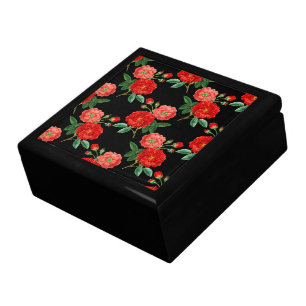 Red Roses, Black Background, Gift Box