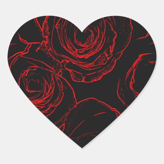 Red Roses Black Background Heart Sticker (Front)