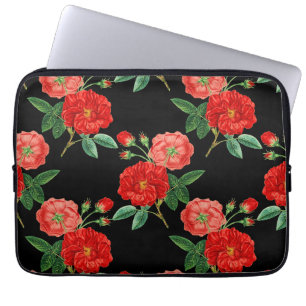 Red Roses, Black Background, Laptop Sleeve