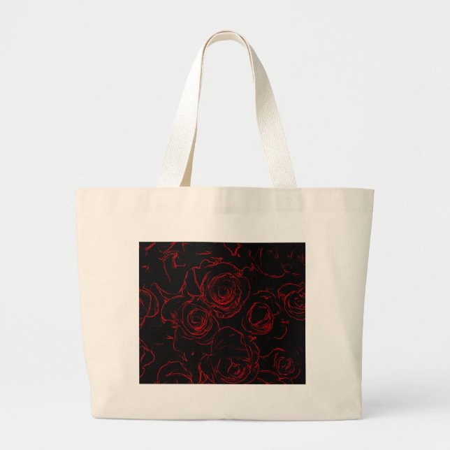 Red Roses Black Background Large Tote Bag (Front)