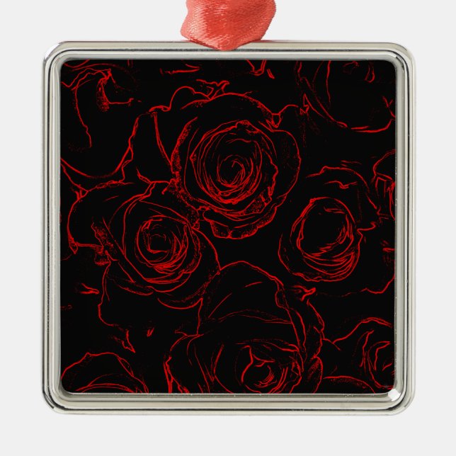 Red Roses Black Background Metal Ornament (Front)