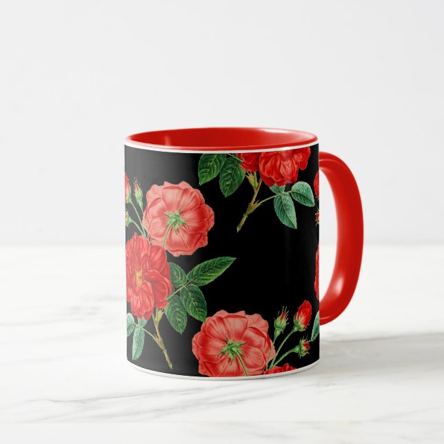 Red Roses, Black Background, Mug (Front Right)