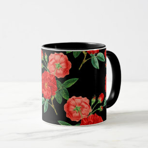 Red Roses, Black Background, Mug