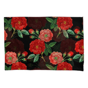 Red Roses, Black Background, Pillow Case