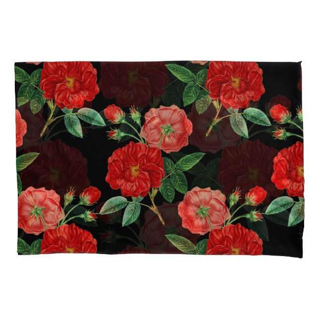 Red Roses, Black Background, Pillow Case (Front)