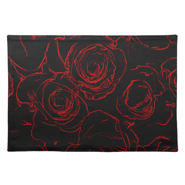 Red Roses Black Background Placemat (Front)