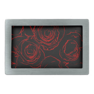Red Roses Black Background Rectangular Belt Buckle