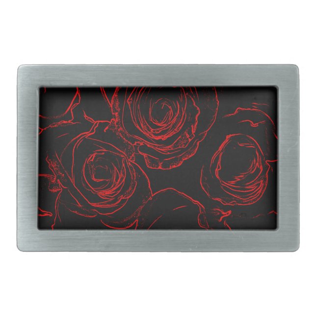Red Roses Black Background Rectangular Belt Buckle (Front)