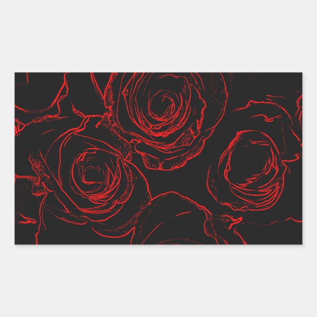 Red Roses Black Background Rectangular Sticker (Front)