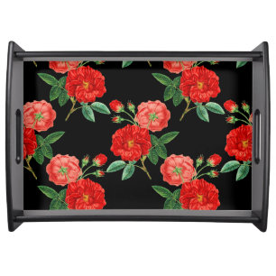 Red Roses, Black Background, Serving Tray
