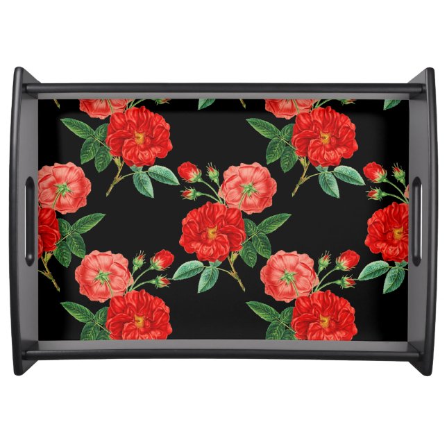 Red Roses, Black Background, Serving Tray (Front)