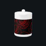 Red Roses Black Background Teapot<br><div class="desc">Image of red roses outlines on black background. 
All digital drawing.</div>