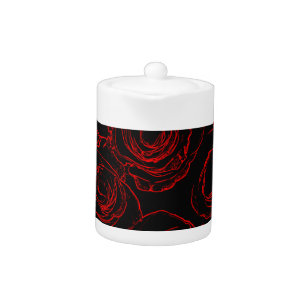 Red Roses Black Background Teapot