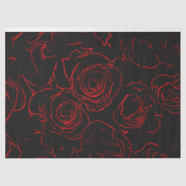 Red Roses Black Background Tissue Paper (Front)