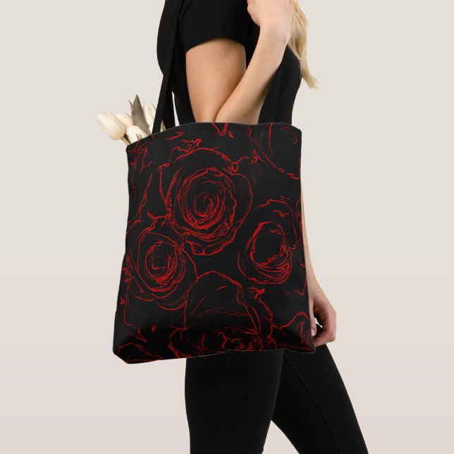 Red Roses Black Background Tote Bag (Close Up)