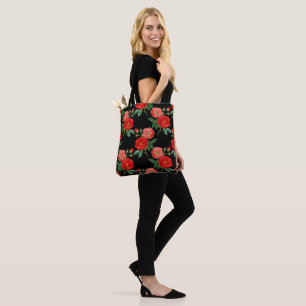 Red Roses, Black Background, Tote Bag