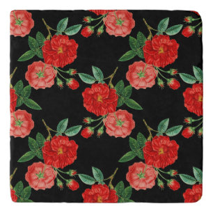 Red roses, black background, trivet