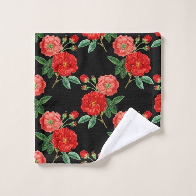 Red Roses, Black Background, Wash Cloth (Wash Cloth)