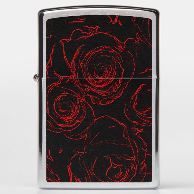 Red Roses Black Background Zippo Lighter (Front)