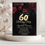 Red Roses Black Gold 60th Birthday   Invitation<br><div class="desc">A modern,  chic,  and glamorous red roses on a black background.</div>