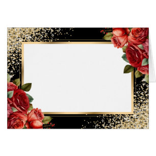 Red Roses Black Gold Confetti Floral