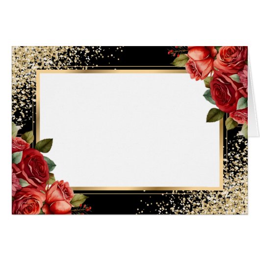 Red Roses Black Gold Confetti Floral (Front Horizontal)