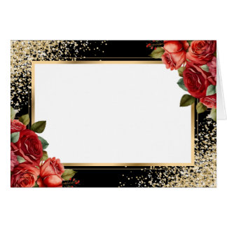 Red Roses Black Gold Confetti Floral Cards
