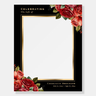 Red Roses Black Gold Floral Memorial Pin Foam Board