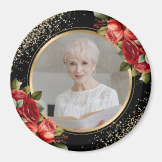 Red Roses Black Gold Floral Photo Magnet