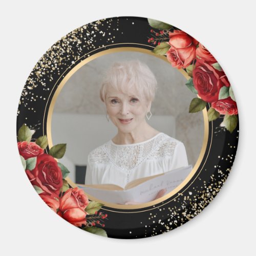 Red Roses Black Gold Floral Photo