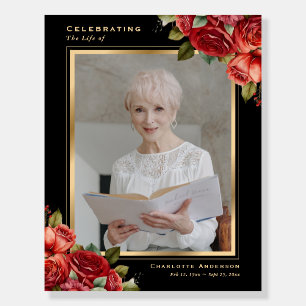 Red Roses Black Gold Floral Photo Memorial Sign