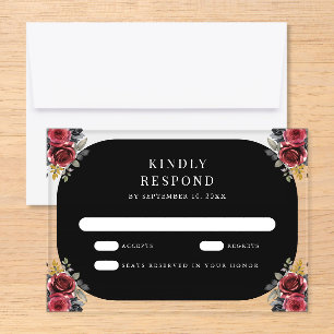 Red Roses Black Gothic Wedding Acrylic Rsvp Card
