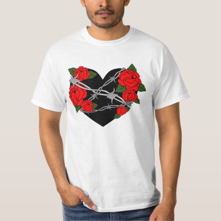 Red Roses Black Love Barbed Wire T-shirt