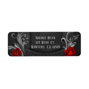 Red Roses Black Ornate Gothic Wedding Label