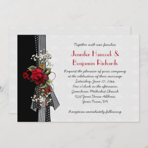 Red Roses Black Ribbons Wedding Invitations