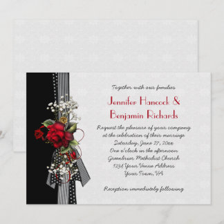 Red Roses Black Ribbons Wedding Invitations