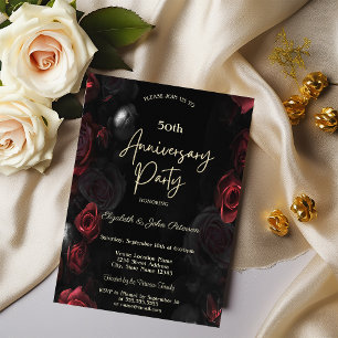 Red Roses Black Wedding Anniversary Invitation
