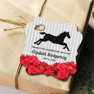 Red Roses Black White Stripes Derby Race Horse Favor Tags