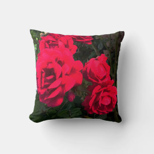 Red Roses Blooming Throw Pillow