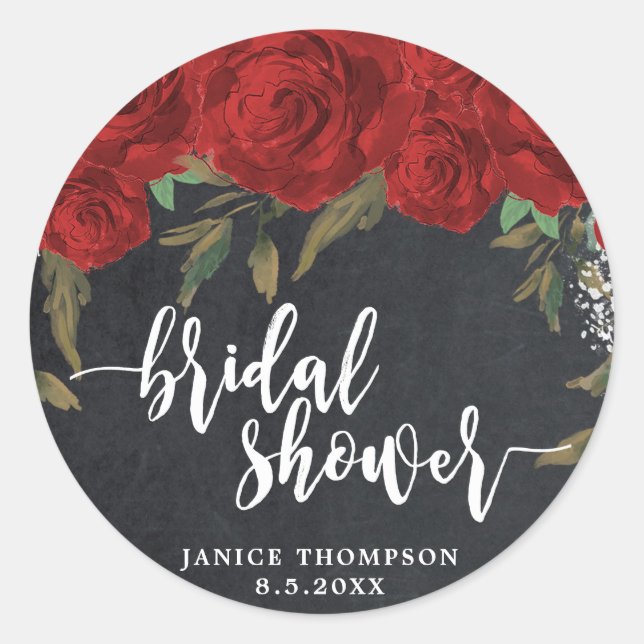 red roses boho bridal shower sticker favors (Front)