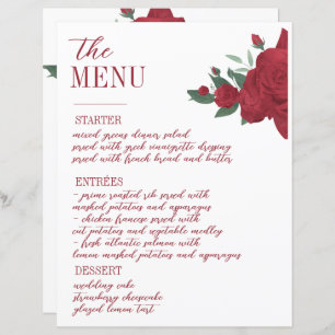 Red Roses Boho Wedding Menu