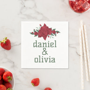 Red Roses Boho Wedding Napkins