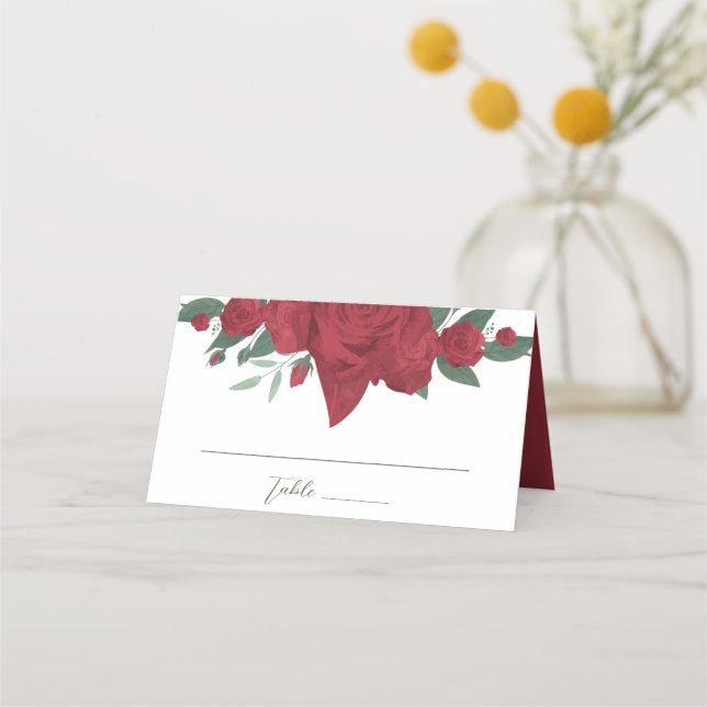 Red Roses Boho Wedding Place Card (Front)