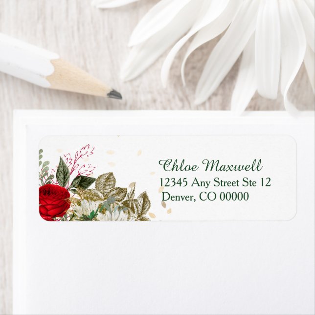 Red Roses Border Floral Return Address Label (Insitu)