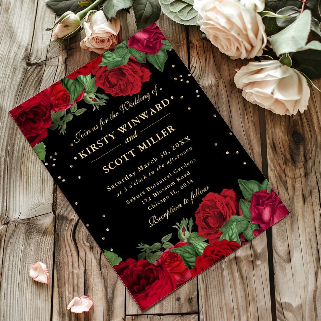 Red Roses Border Floral Wedding Invitation (Creator Uploaded)